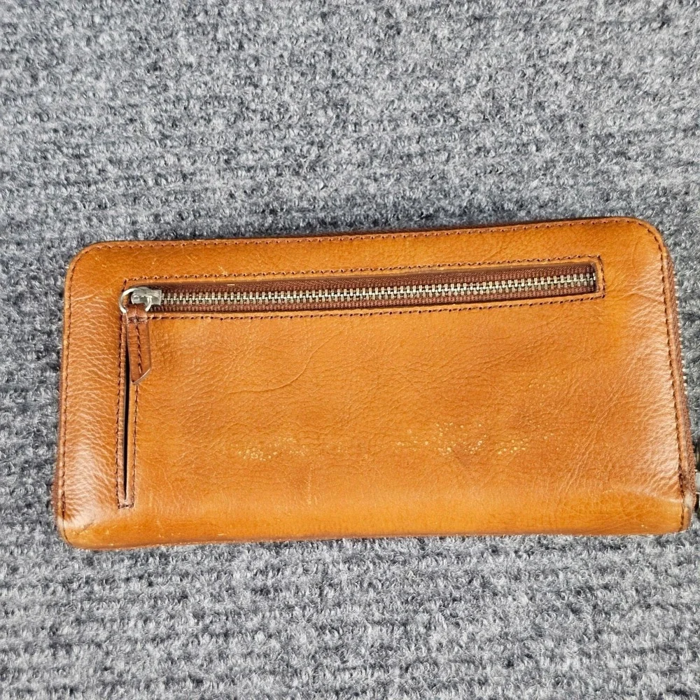 Fossil Wallet Womens Brown Leather Zip Around Accordion Credit Card Organizer